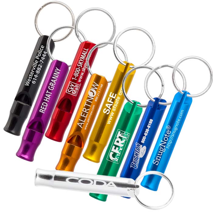 Custom Safety Whistle Keychains – Engraved in Bulk