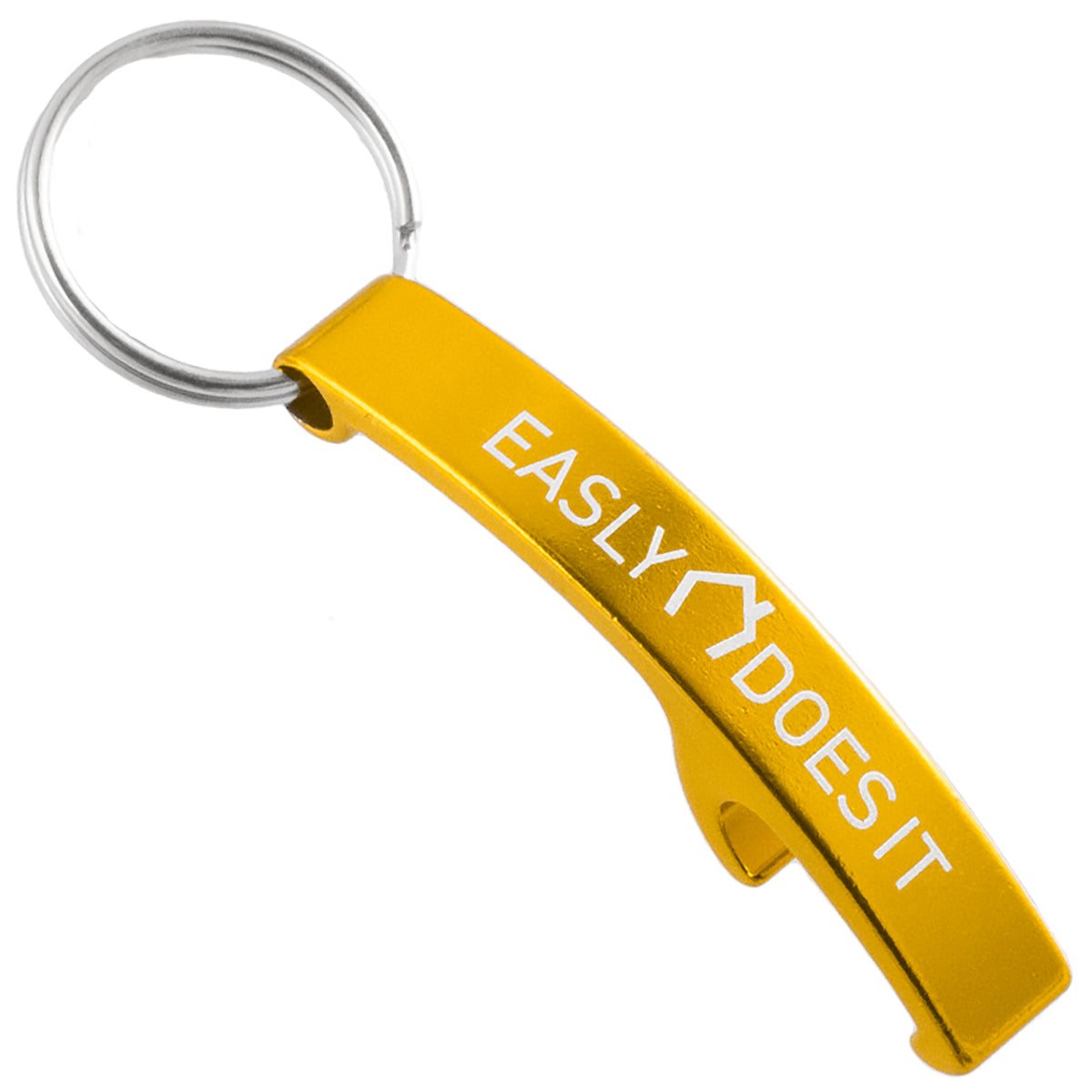 Gold Lasered Arc Keychain Bottle Opener with engraved logo