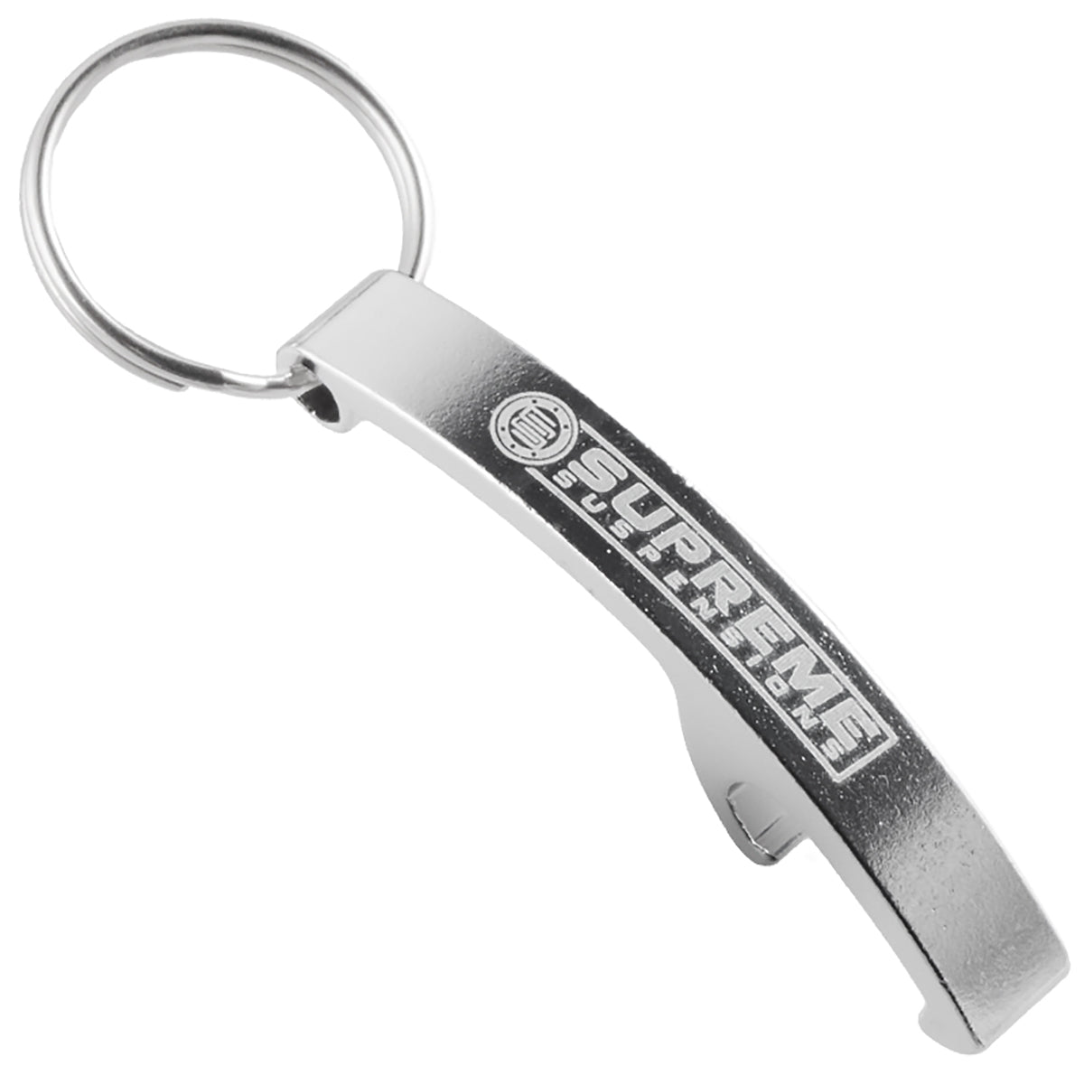 Silver Lasered Arc Keychain Bottle Opener with engraved logo