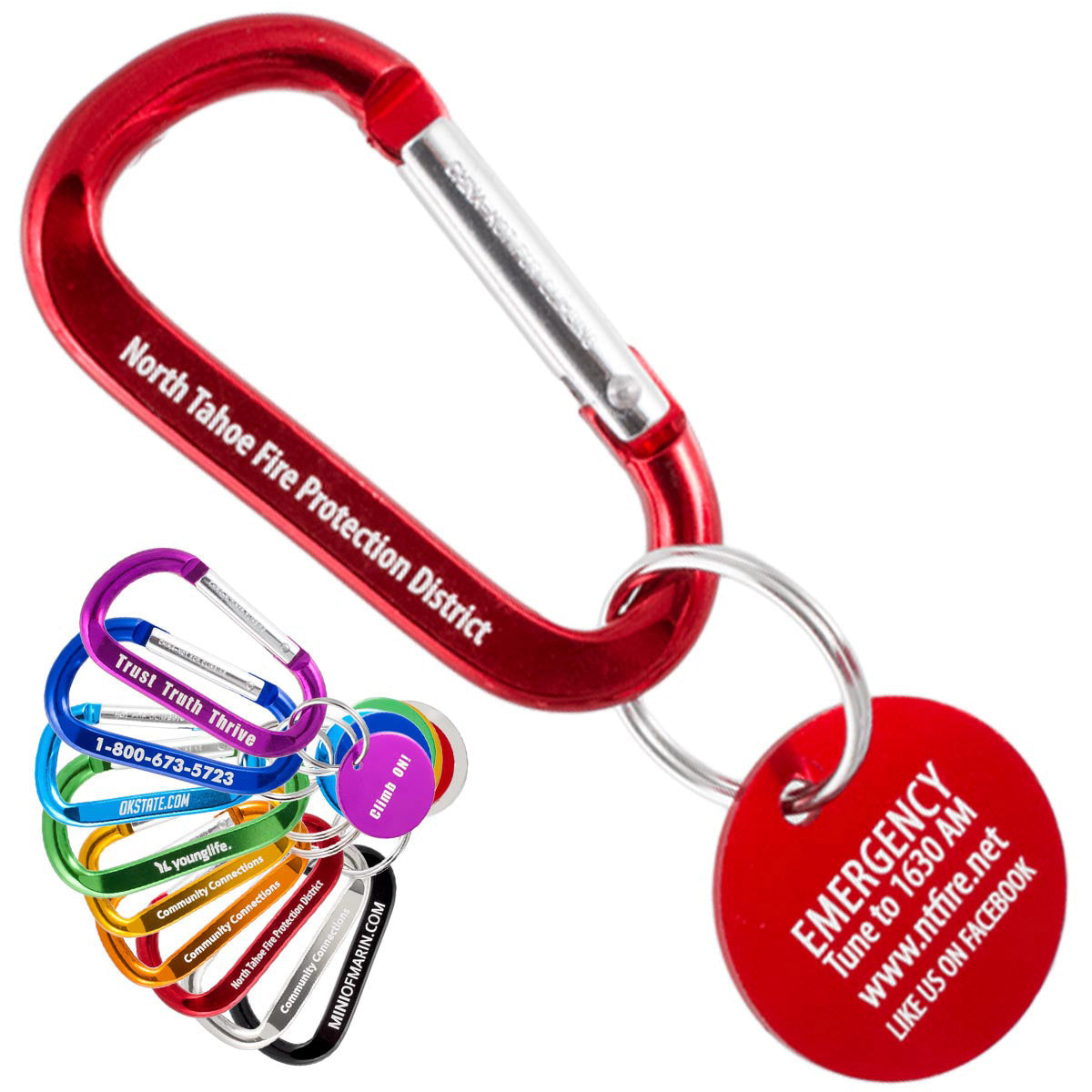 Custom engraved carabiner keychain plus medallion