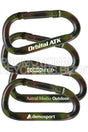 Collection of camo carabiners engraved with various branding.