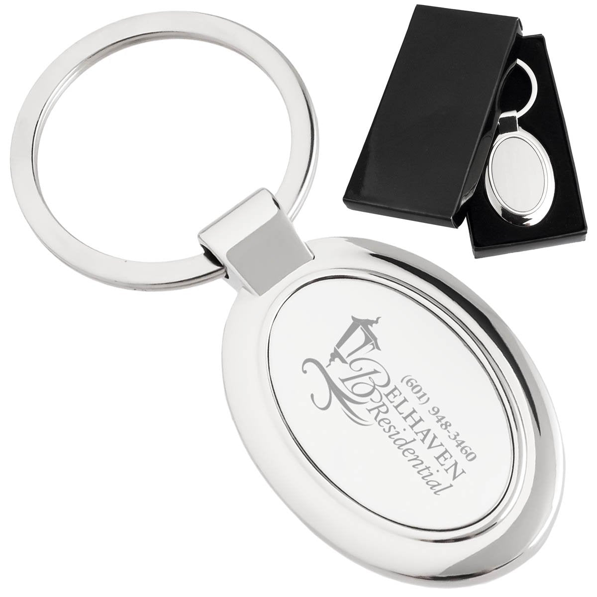 Custom engraved elegant oval keychain