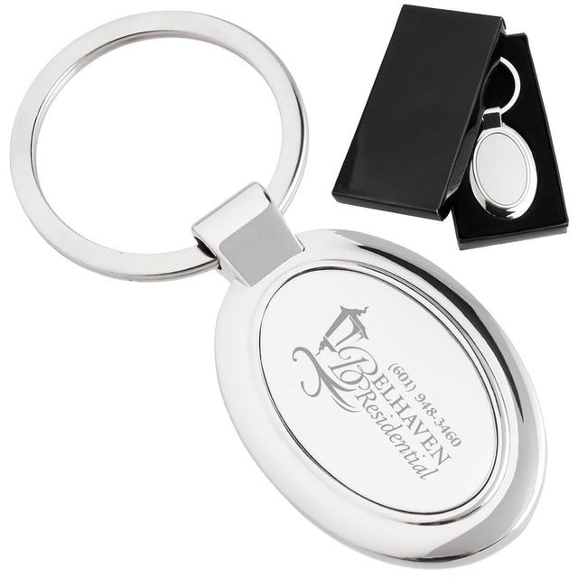 Custom engraved elegant oval keychain