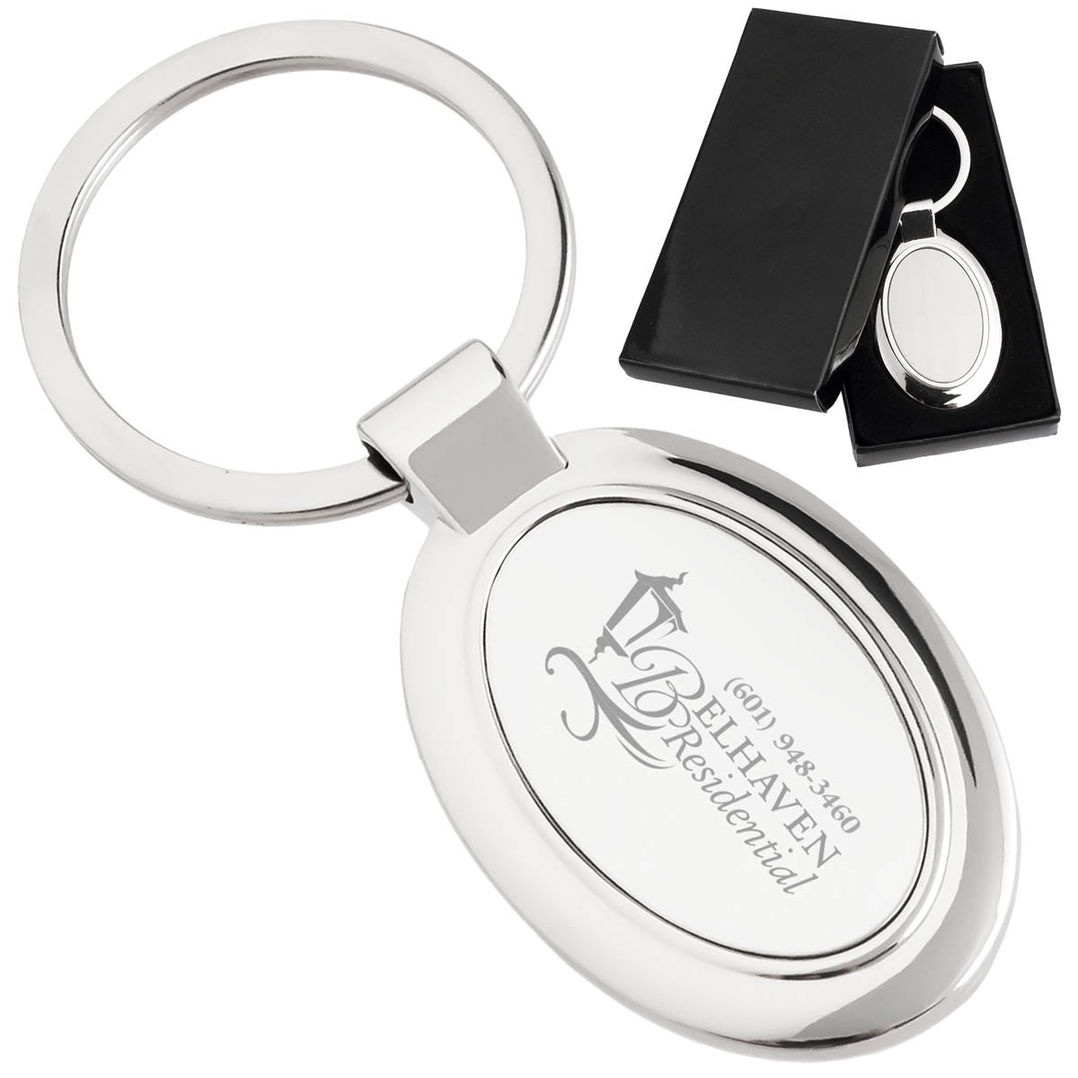 Custom engraved elegant oval keychain