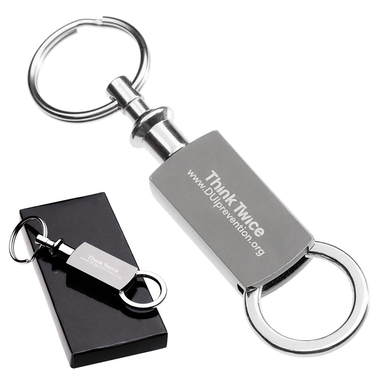 Custom engraved valet keychain two tone pull and twist