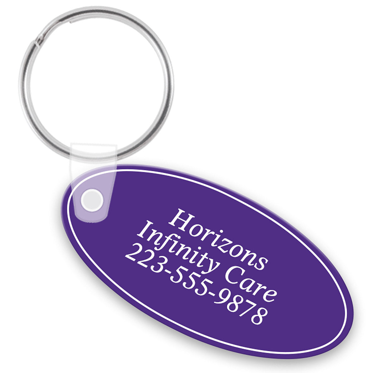Custom printed vinyl keychain purple oval