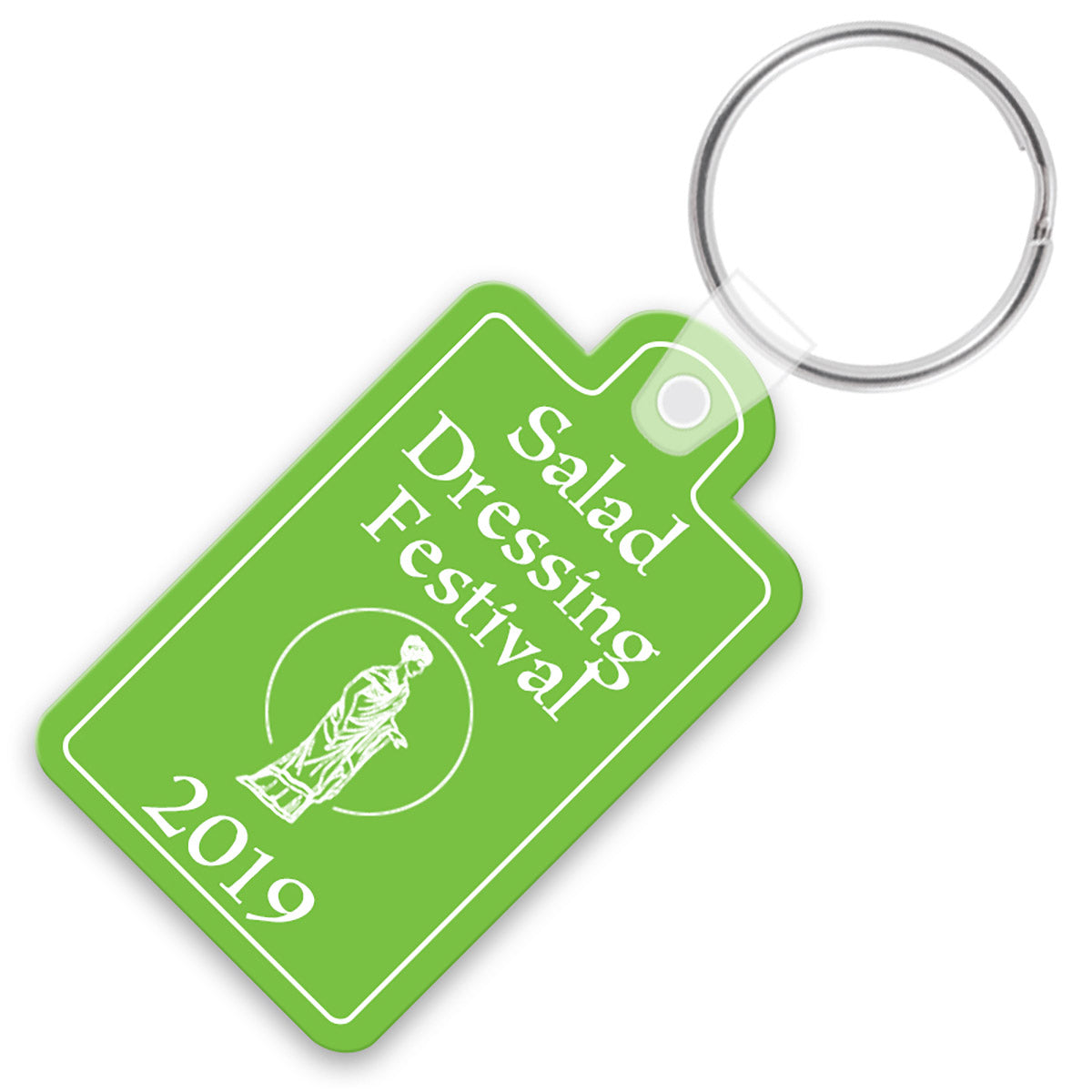 Green keychain with white custom imprint