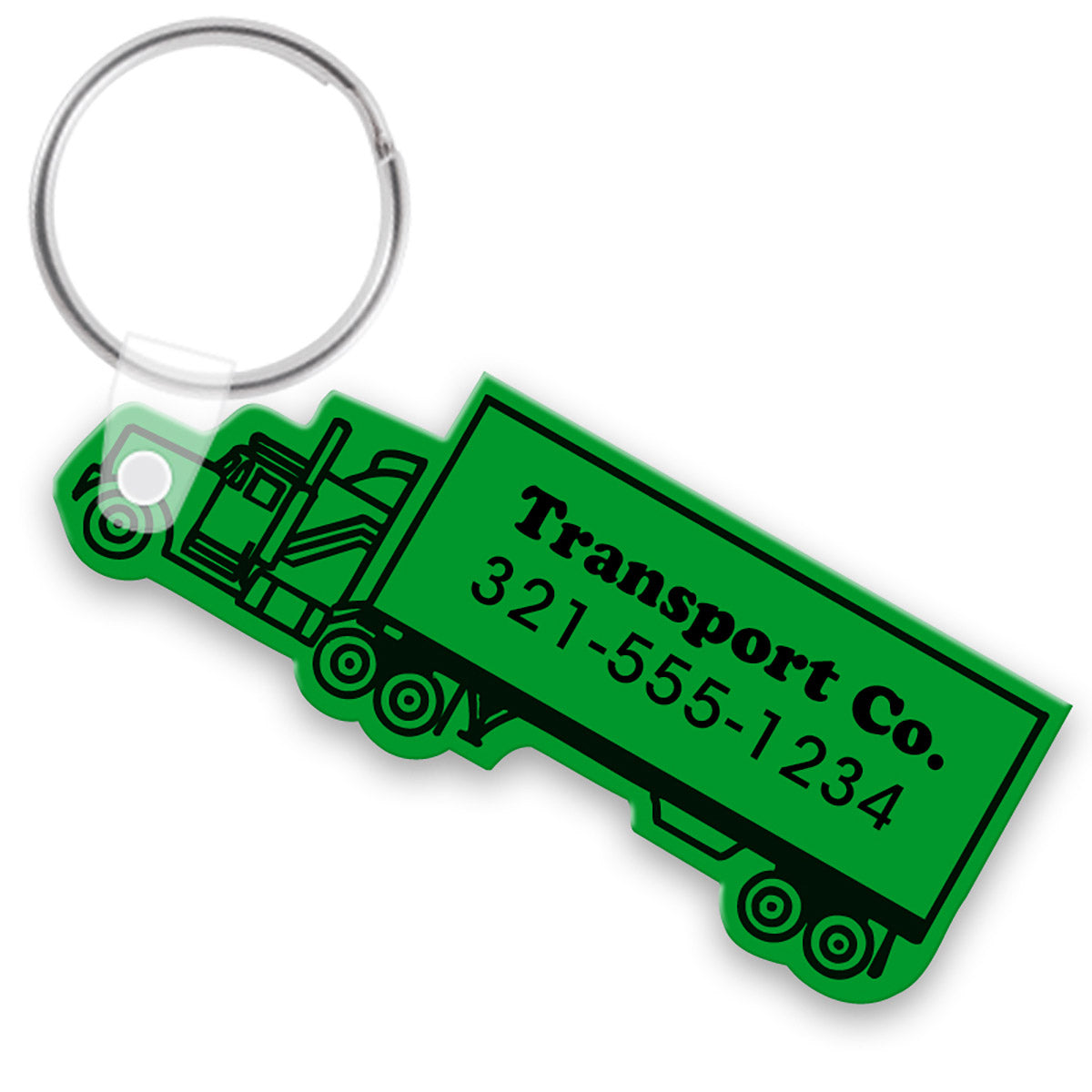 Green truck shaped keychain with custom imprint