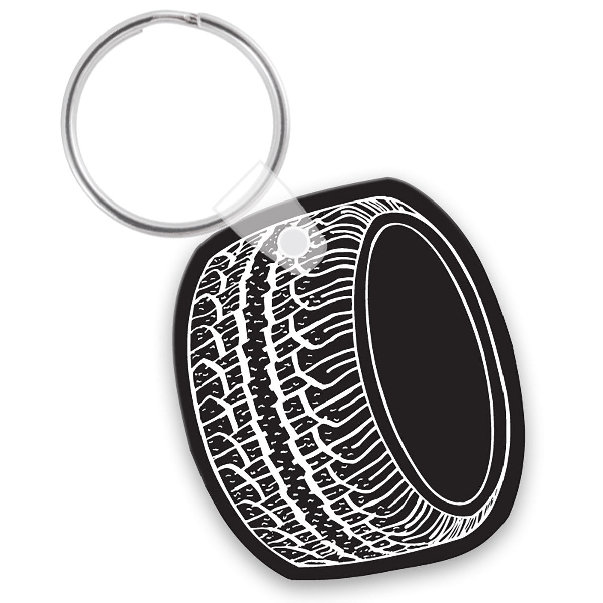 Black keychain shaped like a tire