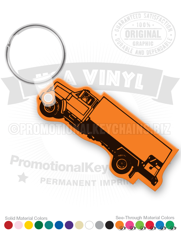 Vinyl keychain in the shape of a Fuel Truck on a white background.