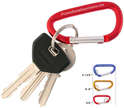 Mini 60mm carabiner keychain in red with other sizes for comparison.