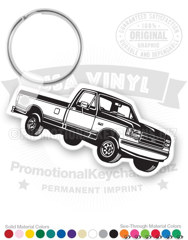 White and Black Classic Pickup Truck Vinyl Keychain