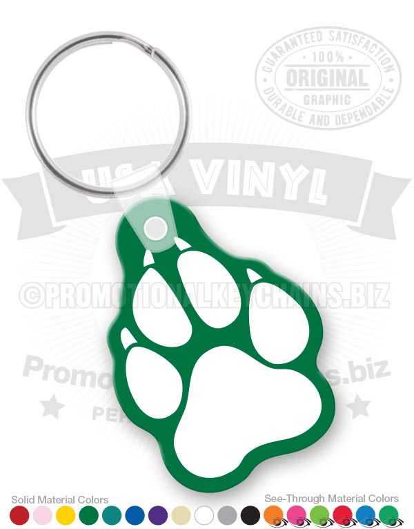 Green wolf paw print vinyl keychain