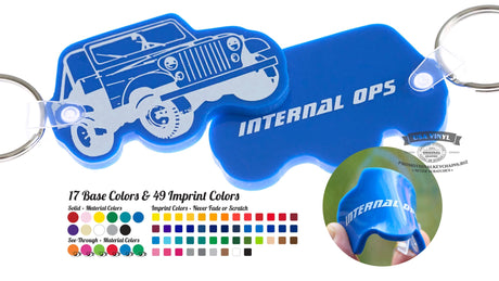  Product phot of blue USA Vinyl keychains by PromotionalKeychains.biz, with permanent fused imprints.