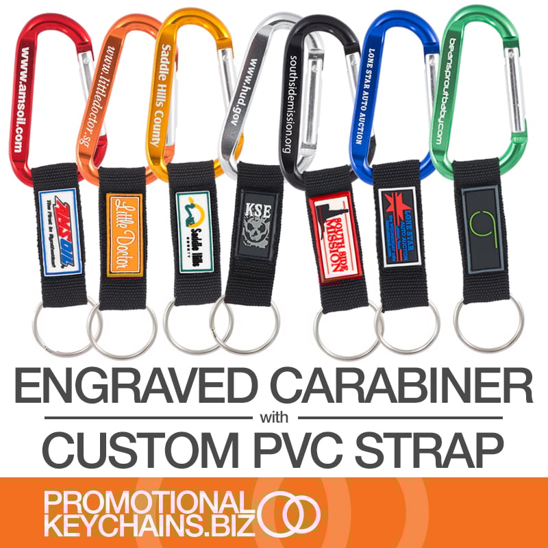 PromotionalKeychains.biz Engraved Carabiner with Custom PVC Strap