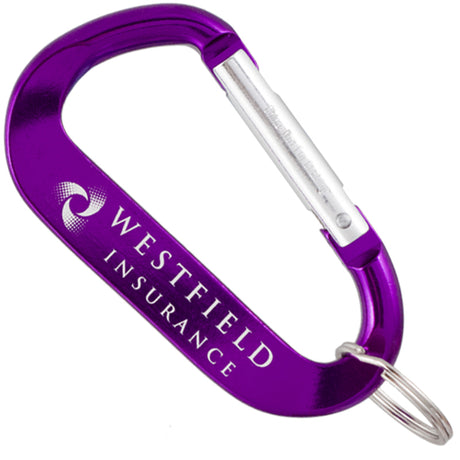 Purple Logobeener carabiner keychain engraved with Westfield brand logo.