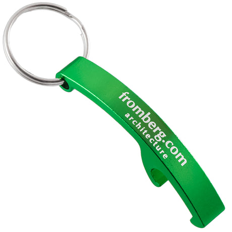 Green Lasered Arc Keychain Bottle Opener with engraved logo