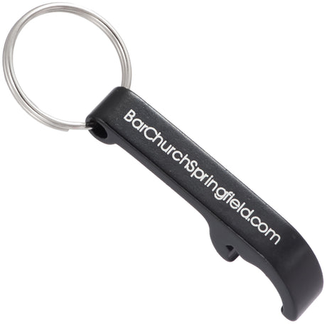 Black Beverage Bar Bottle Opener keychain with custom logo engraving