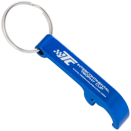 Blue Beverage Bar Bottle Opener keychain with custom logo engraving