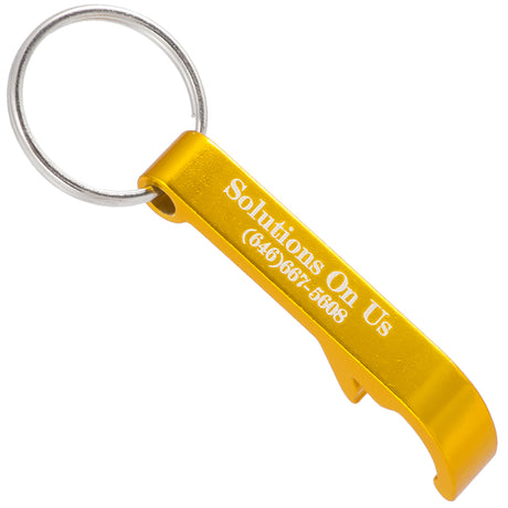 Gold Beverage Bar Bottle Opener keychain with custom logo engraving