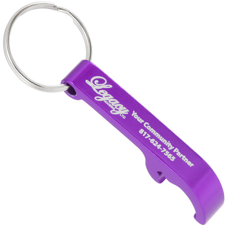 Purple Beverage Bar Bottle Opener keychain with custom logo engraving