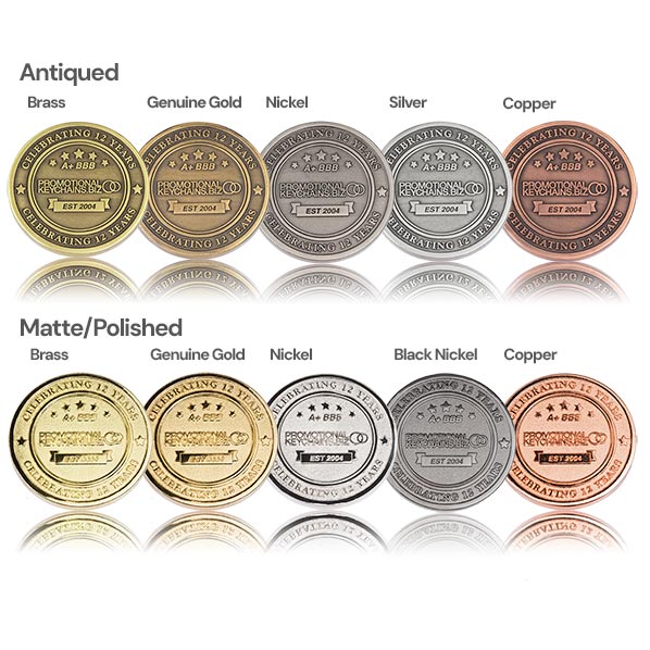Collection of metal items in various finishes including antiqued and matte/polished on a white background.