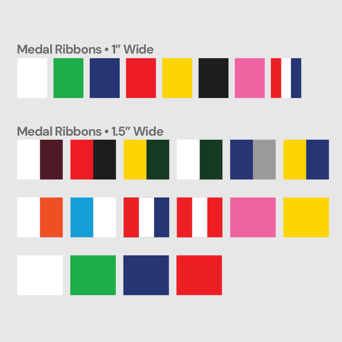 Color swatches for medal ribbons of different widths on a gray background