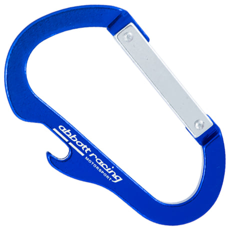 Blue carabiner with integrated bottle opener