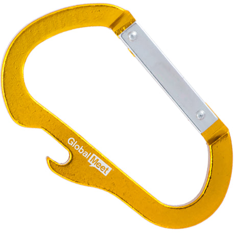 Gold carabiner with integrated bottle opener
