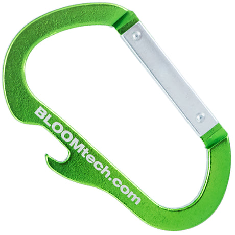 Green carabiner with integrated bottle opener
