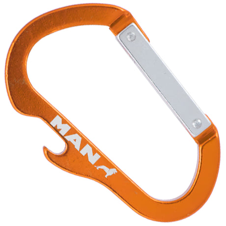 Orange carabiner with integrated bottle opener