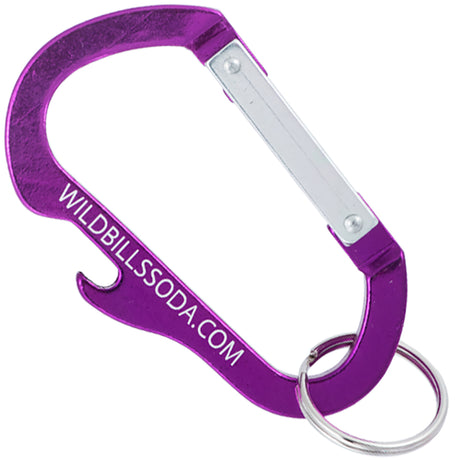 Purple carabiner with integrated bottle opener