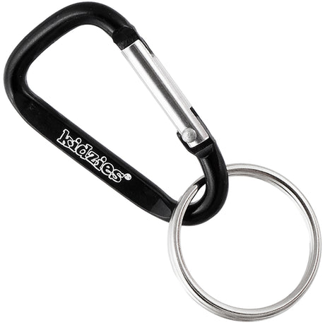 Black 50mm carabiner with custom engraved text and attached key ring