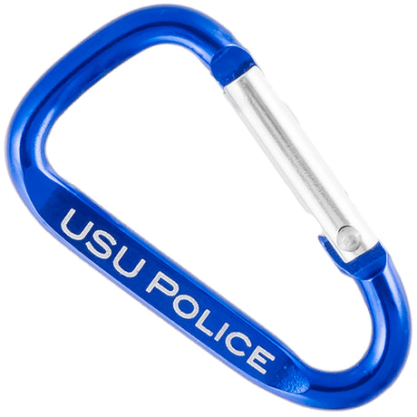 Blue 50mm carabiner with custom engraved text