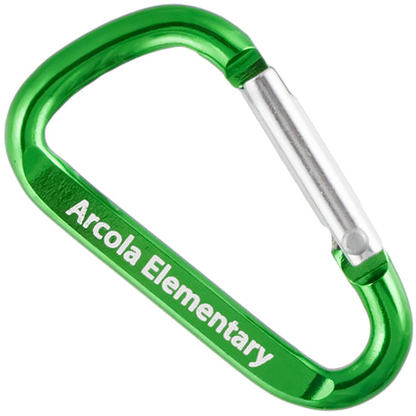 Green 50mm carabiner with custom engraved text