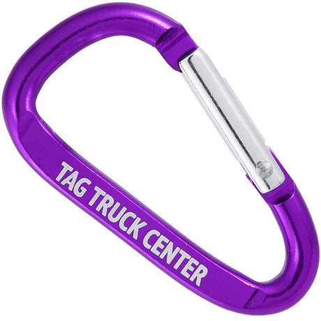 Purple 50mm carabiner with custom engraved text