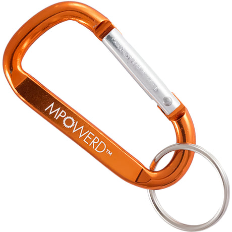 Orange 60mm carabiner with custom engraving and attached key ring