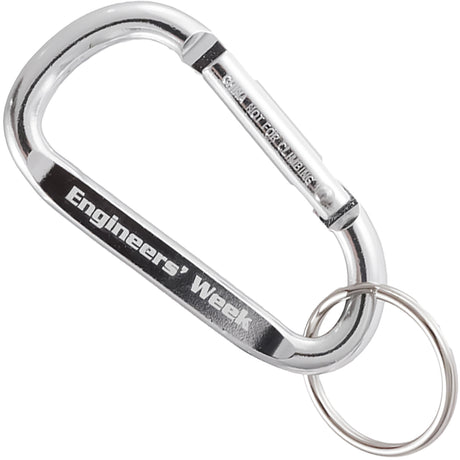 Silver 60mm carabiner with custom engraving and attached key ring