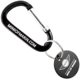 Black colored carabiner and medallion with custom engraving