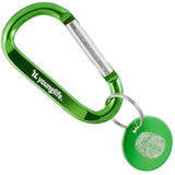 Green colored carabiner and medallion with custom engraving