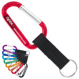 Custom engraved carabiner keychains with strap and key ring attachment
