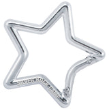 Silver colored carabiner shaped like a star with custom engraved text