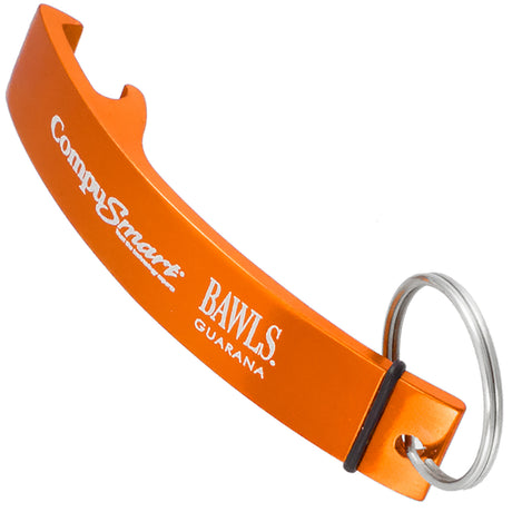 Orange colored Designer Logo bottle opener keychain with custom engraved text