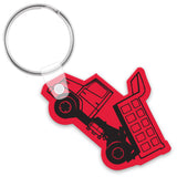 Red keychain with black truck design on a white background
