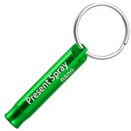 Example of green Mini Bobby Style Engraved Safety Whistles showing custom engraving. 