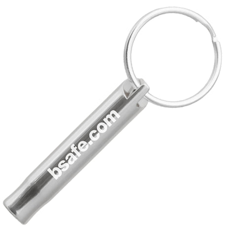 Example of silver Mini Bobby Style Engraved Safety Whistles showing custom engraving. 