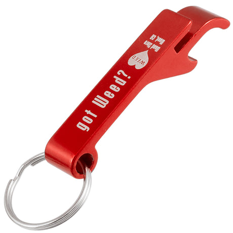 Red Flip Top bottle opener keychain with customized engraving