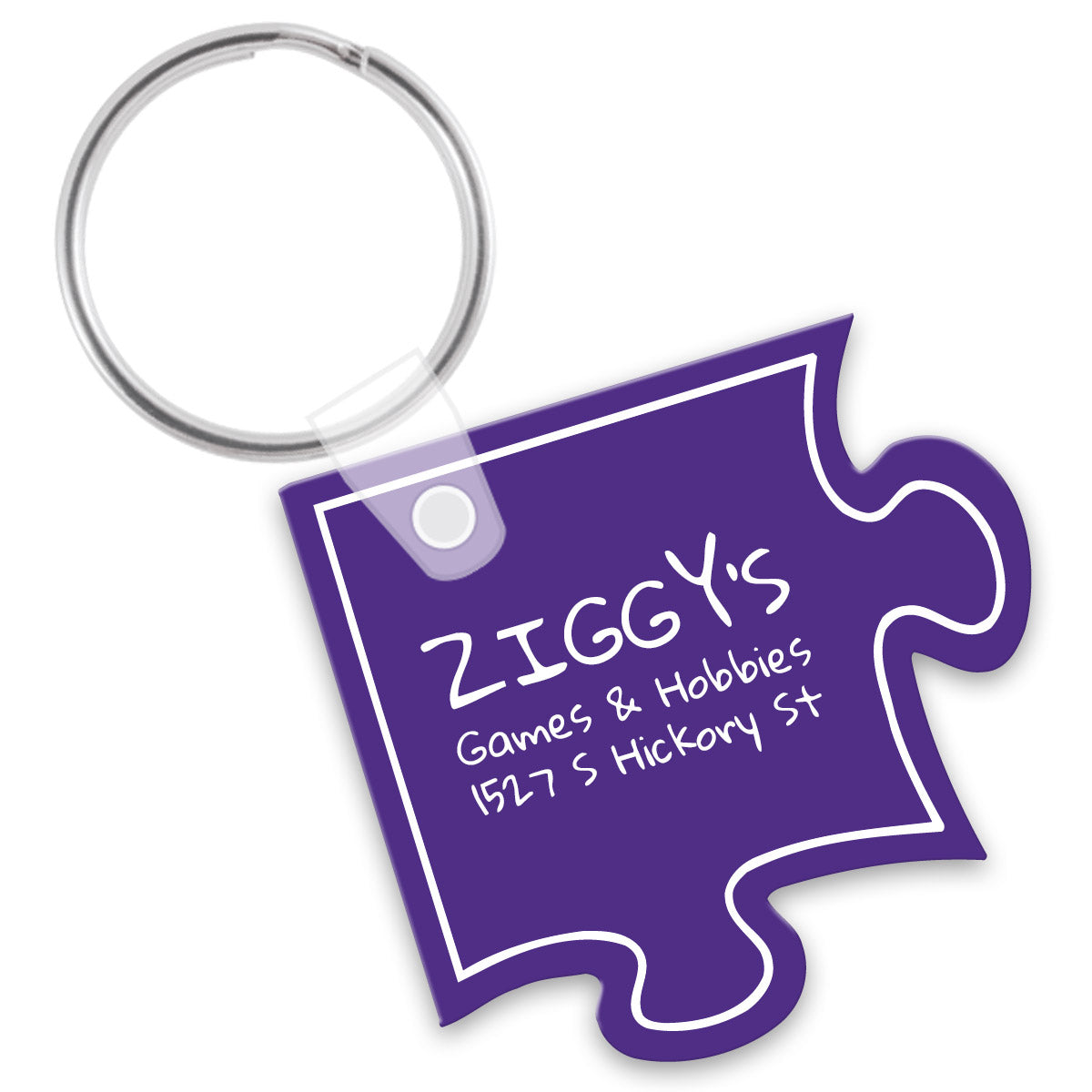 Purple puzzle piece shaped keychain