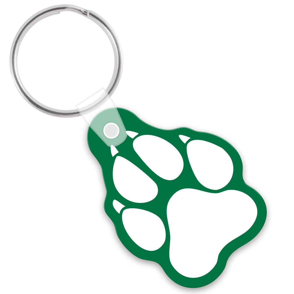 Green paw print keychain on a white background