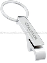 Classic Chrome Bottle Opener Keychain with custom engraving of text. 